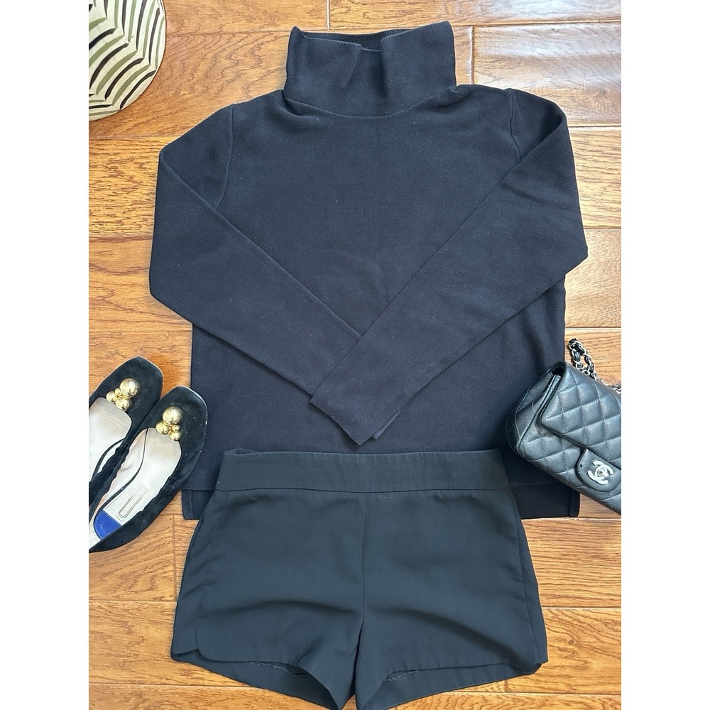 COS Black Mock Neck Knit Sweater Top Womens XS Long Sleeve Side Slit Minimalist